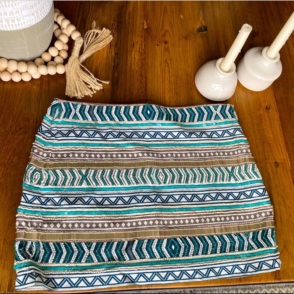 Beaded Zara Mini Skirt with Aztec Pattern